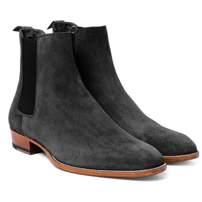 Handmade chelsea black suede boots, men's dress casual shoes - Thumbnail 5