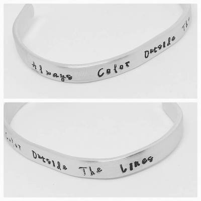 Always color outside the lines hand stamped bracelet