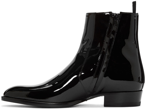 New Handmade Men's Fashion Black Patent Glassy Leather Boots