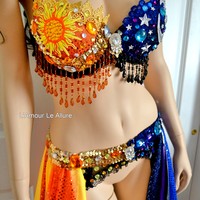 Galaxy Sun and Moon Rave Bra and Garter Belt Dance Halloween Costume - Thumbnail 1