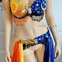 Galaxy Sun and Moon Rave Bra and Garter Belt Dance Halloween Costume - Thumbnail 3