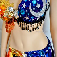 Galaxy Sun and Moon Rave Bra and Garter Belt Dance Halloween Costume - Thumbnail 4