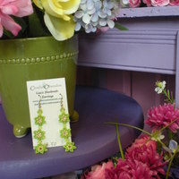 Lovely Lime Green Flower Earrings - Thumbnail 2