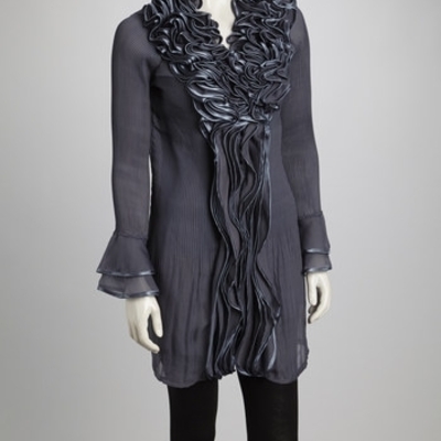 Long sleeve silk blend ruffle tunic