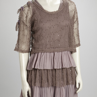 Tiered linen-blend tunic & crocheted sweater