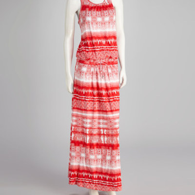 Red tie-waist maxi dress