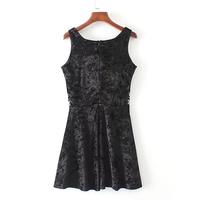 Floral Embroidery Tight Waist Velvet Dress - Thumbnail 2