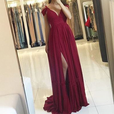  burgundy chiffon long prom dress ,burgundy evening dresses