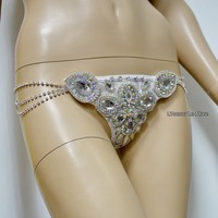 AB Silver Rhinestone Samba BraTheme Bikini Dance Fitness Comp Costume Rave Bra Burlesque Show Girl - Thumbnail 4