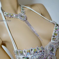 AB Silver Rhinestone Samba BraTheme Bikini Dance Fitness Comp Costume Rave Bra Burlesque Show Girl - Thumbnail 1