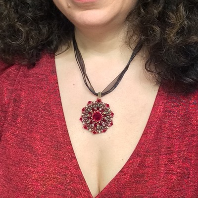 July ruby red color swarovski crystal woven pendant