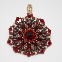 July Ruby Red Color Swarovski Crystal Woven Pendant - Thumbnail 1