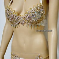 AB Gold Rhinestone Samba BraTheme Bikini Dance Fitness Comp Costume Rave Bra Burlesque Show Girl - Thumbnail 2