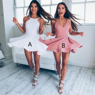 White short prom homecoming dress , sleeveless short open back prom dress