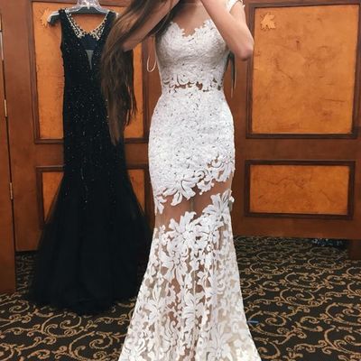 Lace mermaid long prom dress,lace evening dress