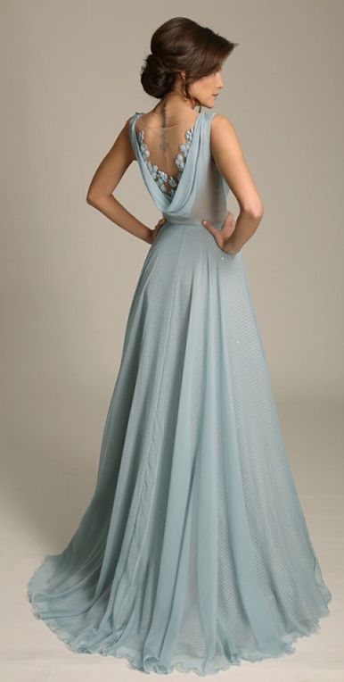 Elegant A-Line Sleeveless Blue Chiffon prom dress, Long Prom Dress with Lace