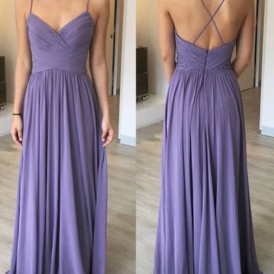 Elegant a-line spaghetti straps v-neck prom dress , chiffon long prom dress
