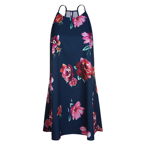 Blue Bohemian Floral High Necked Dress
