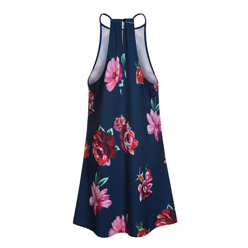 Blue Bohemian Floral High Necked Dress