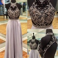 Sexy High neck sequin long prom dress, sequin evening dress for teens - Thumbnail 1