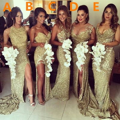 Side slit sparkly sexy gold sequins 2017 prom dresses wedding party dress ,bridesmaid dress