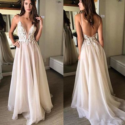 Stylish v neck lace long prom dress,lace formal dresses - Thumbnail 5