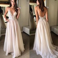 stylish v neck lace long prom dress,lace formal dresses - Thumbnail 1