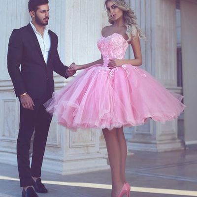 Pink sweetheat neck lace short prom dress,evening dress,homecoming dress