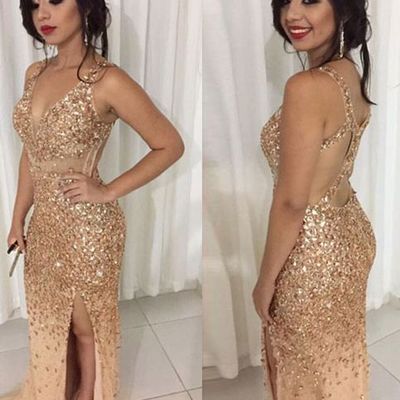  mermaid v neck beading long prom dress,evening dresses