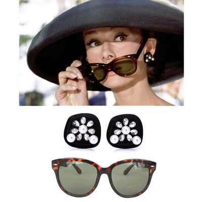 Audrey hepburn-the breakfast at tiffany's costume black earrings & cat-eyed tortoiseshell sunglasses accessories set