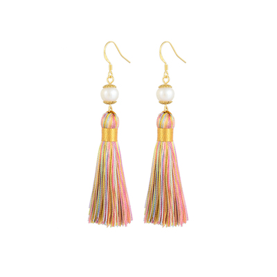 Tassels and pearls-the 100% handmade breakfast at tiffany's inspired 24karat gold plated earrings in magic rainbow