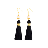 Tassels and Pearls-the 100% Handmade Breakfast at Tiffany's Inspired 24karat Gold Plated Earrings in Majestic Black - Thumbnail 1