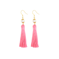 Tassels and Pearls-the 100% Handmade Breakfast at Tiffany's Inspired 24karat Gold Plated Earrings in Vintage Pink - Thumbnail 1
