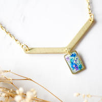 Real Dried Flowers in Resin Necklace, Gold Arrow and Rectangle in Purple Blue Mint Teal - Thumbnail 3