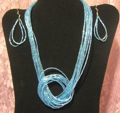 Blue Knotted Seed Necklace Set