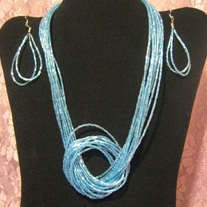 Blue Knotted Seed Necklace Set