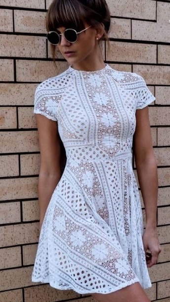 White Lace Stitching Bodycon Dress