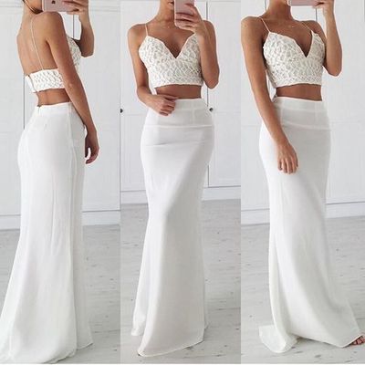  white v neck long prom gown, white formal dress