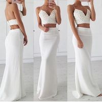  White v neck long prom gown, white formal dress - Thumbnail 1