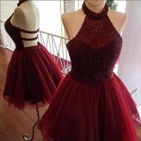 Cute A-line burgundy homecoming dress, short cocktail dress - Thumbnail 1