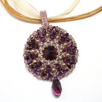 February Amethyst Purple Color Crystal Pendant on Ribbon Necklace - Thumbnail 2