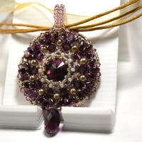 February Amethyst Purple Color Crystal Pendant on Ribbon Necklace - Thumbnail 4
