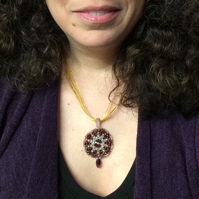 February amethyst purple color crystal pendant on ribbon necklace