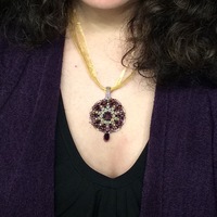 February Amethyst Purple Color Crystal Pendant on Ribbon Necklace - Thumbnail 1