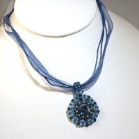 March Aquamarine Color Swarovski Crystal Woven Pendant - Thumbnail 3