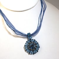 March Aquamarine Color Swarovski Crystal Woven Pendant - Thumbnail 2