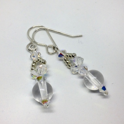 Clear Quartz Dangling Earrings on Sterling Silver Ear Hooks