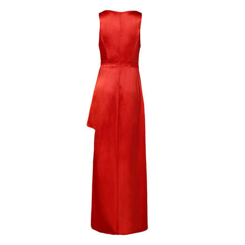 Red Maxi Side Slit Elegant Dress