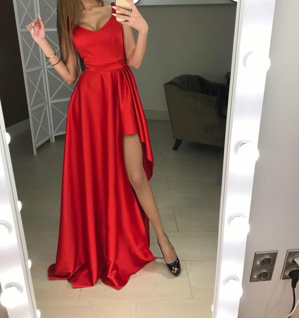 Red Maxi Side Slit Elegant Dress