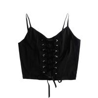 Black Lace Up Crop Top - Thumbnail 2